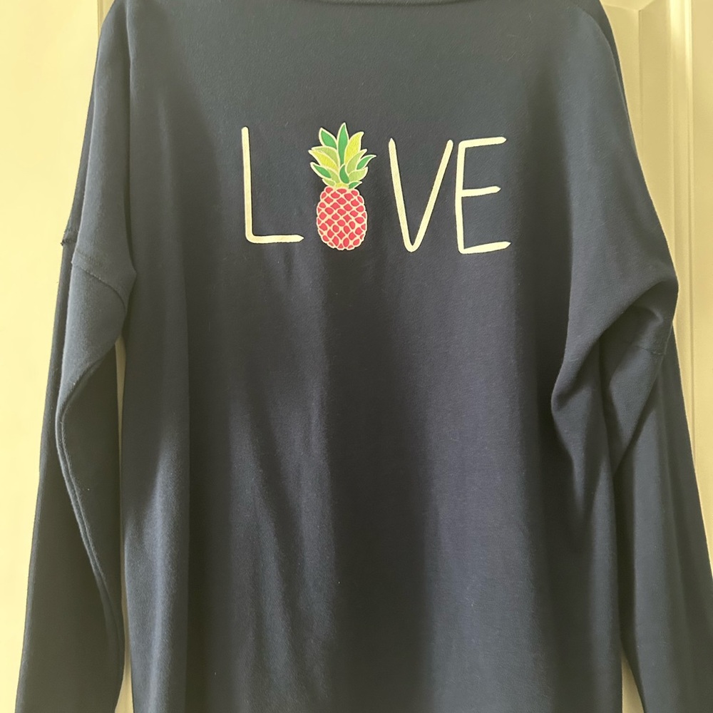 Navy Long Sleeve Sweatshirt with Love Pineapple Design